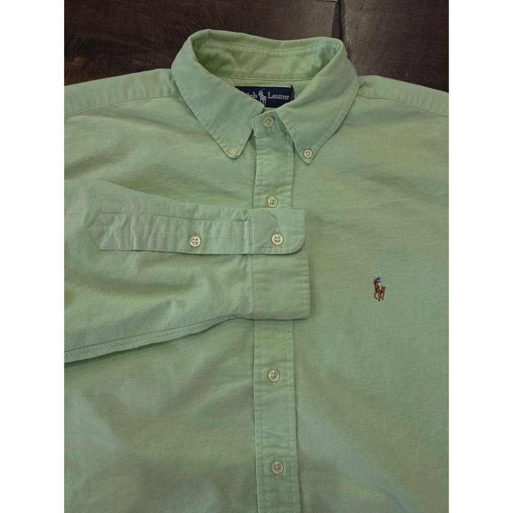 VTG Ralph Lauren Blake Preppy Grunge L Mint Green Cotton Oxford Button Down L/S